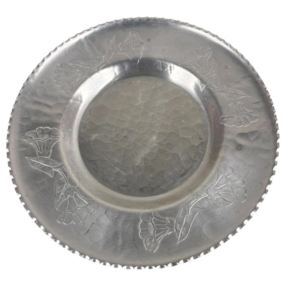 Vintage Farberware Wrought Aluminum Tray Plate‎ Morning Glory Pattern Round USA